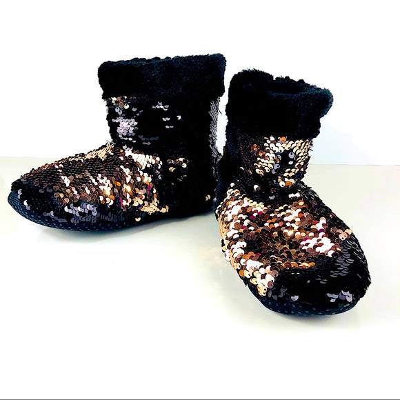 Black and Gold reversible sequin boot slippers - Picture 6 of 6